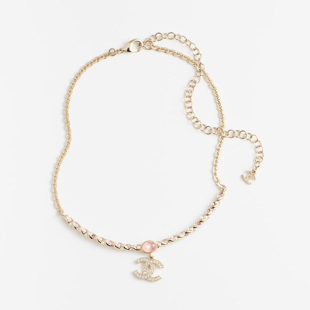 Chanel Pink Crystal 18K Gold Necklace