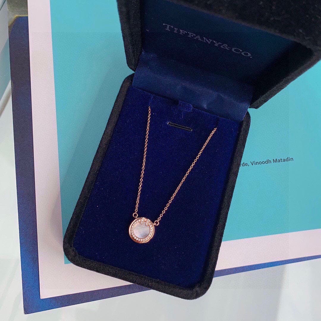 Tiffany Diamond & Turquoise Circle Pendant 18K Gold Necklace