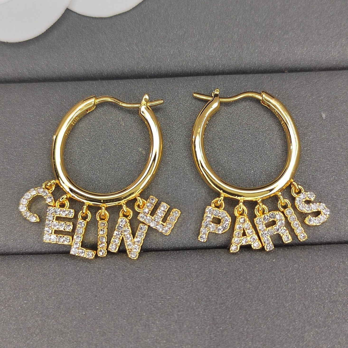 Celine Script Diamonds 18K Gold Earrings