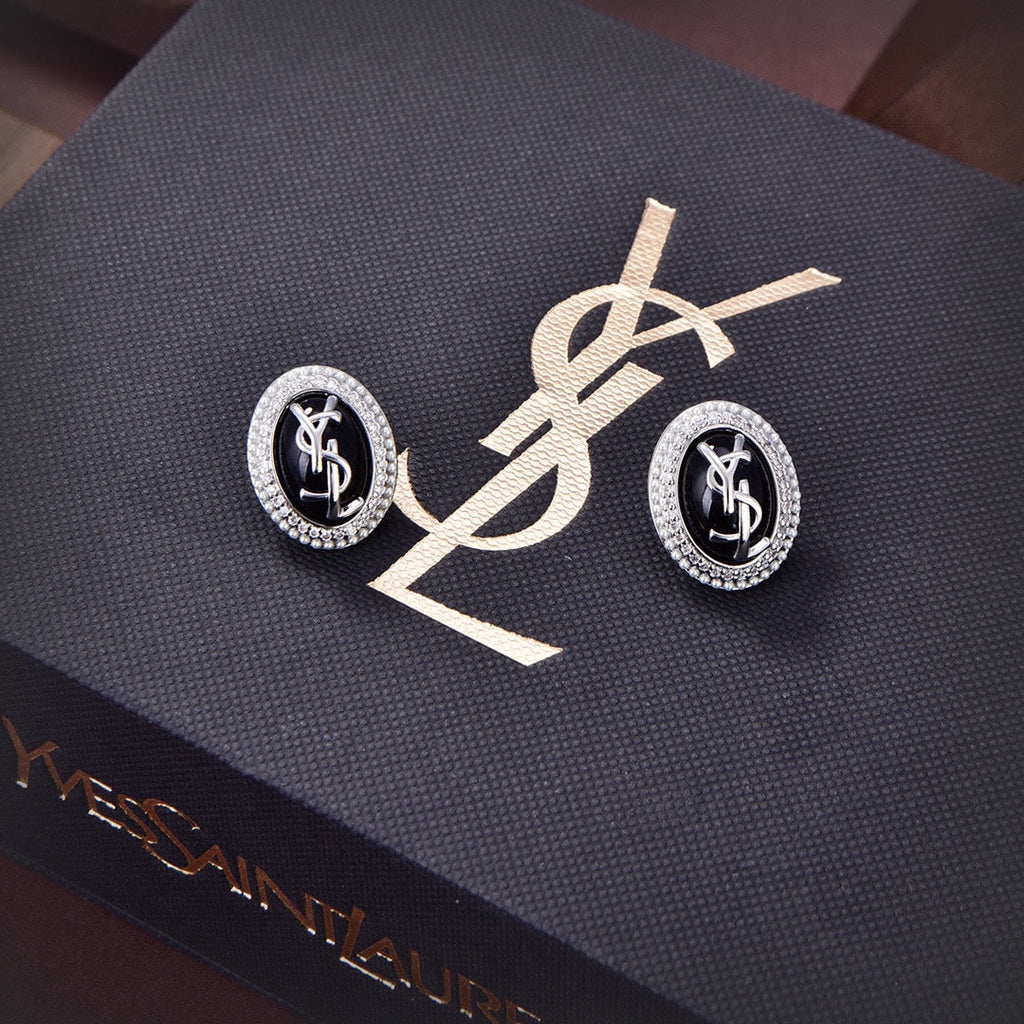 YSL Black Crystal 18K Gold Earrings