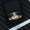 Chanel Black Leather Cuff 18K Gold Bracelet
