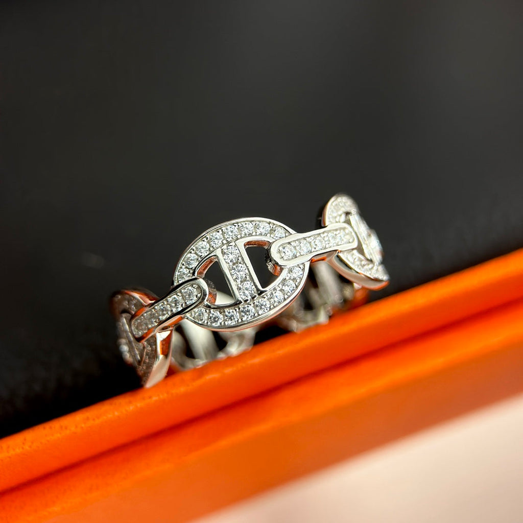 Hermes Chaine d'Ancre Enchainee Diamond 18K Gold Ring