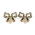 Chanel Bow Tie Strass 18K Gold Earrings
