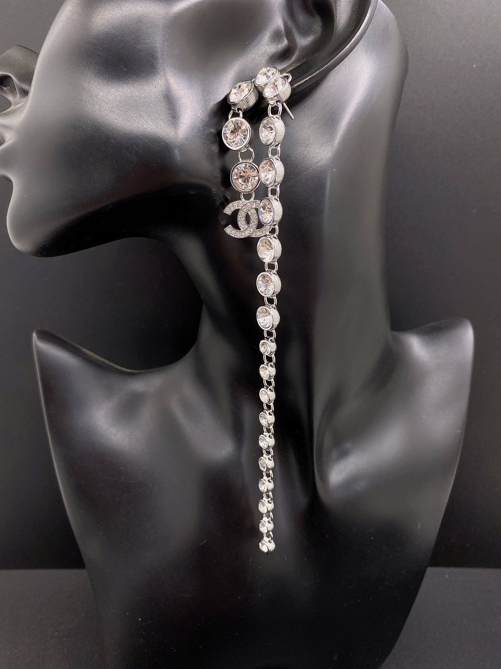 Chanel Long Crystal 18K Gold Earrings