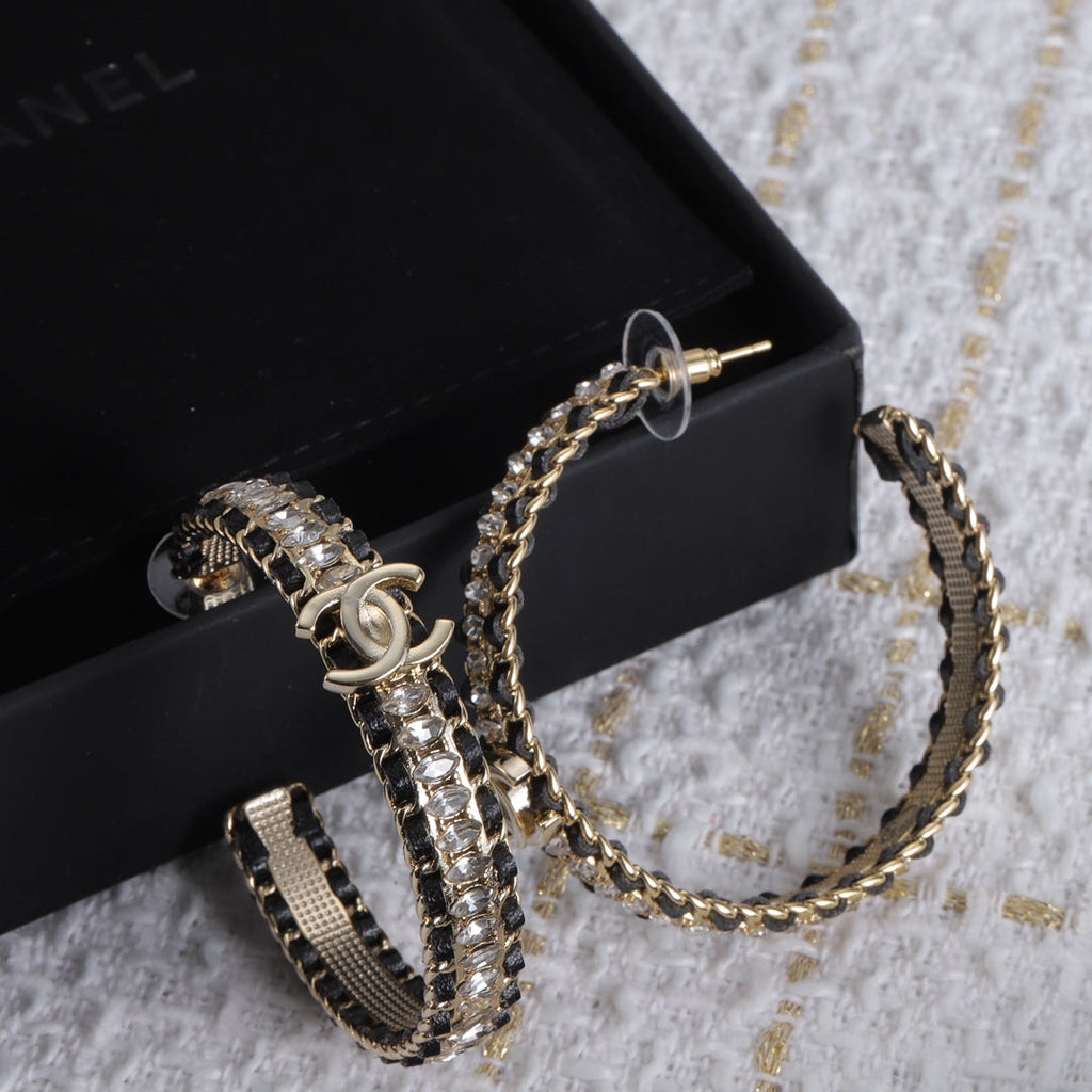 Chanel Leather Chain 18K Gold Earrings
