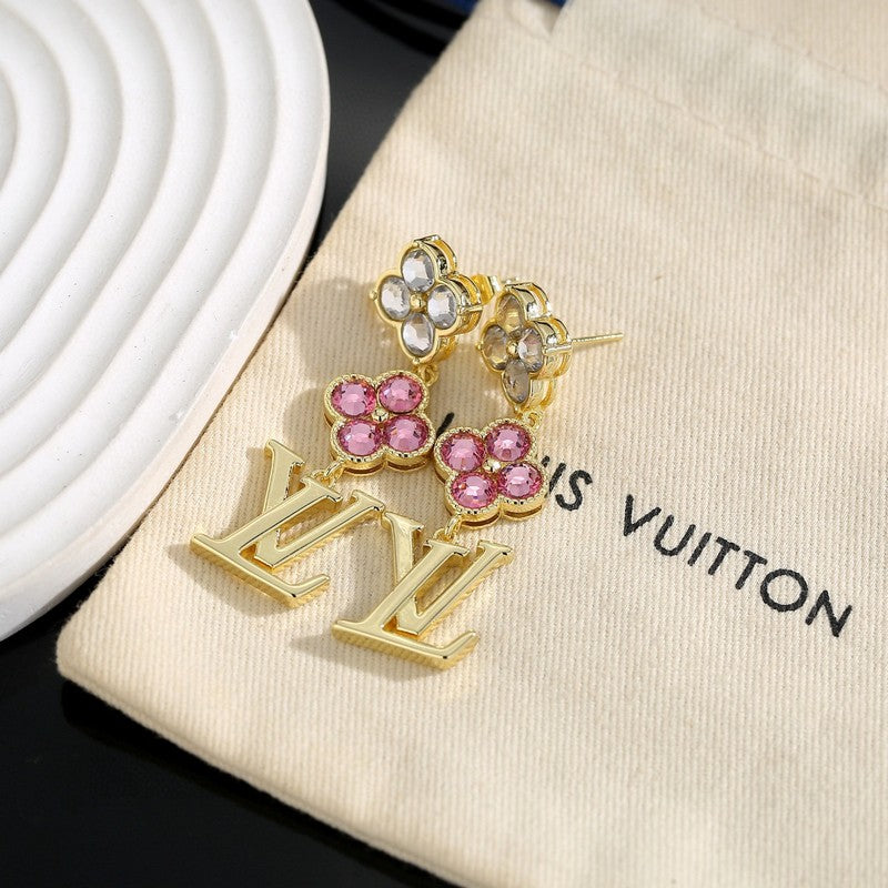 Louis Vuitton Iconic Pink Crystal 18K Gold Earrings
