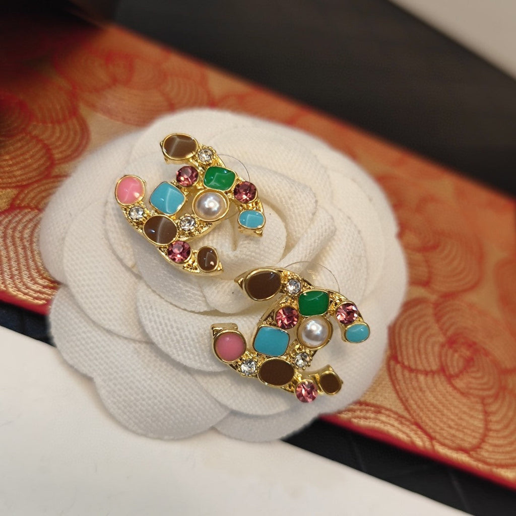 Chanel Multi-Color Crystals 18K Gold Earrings