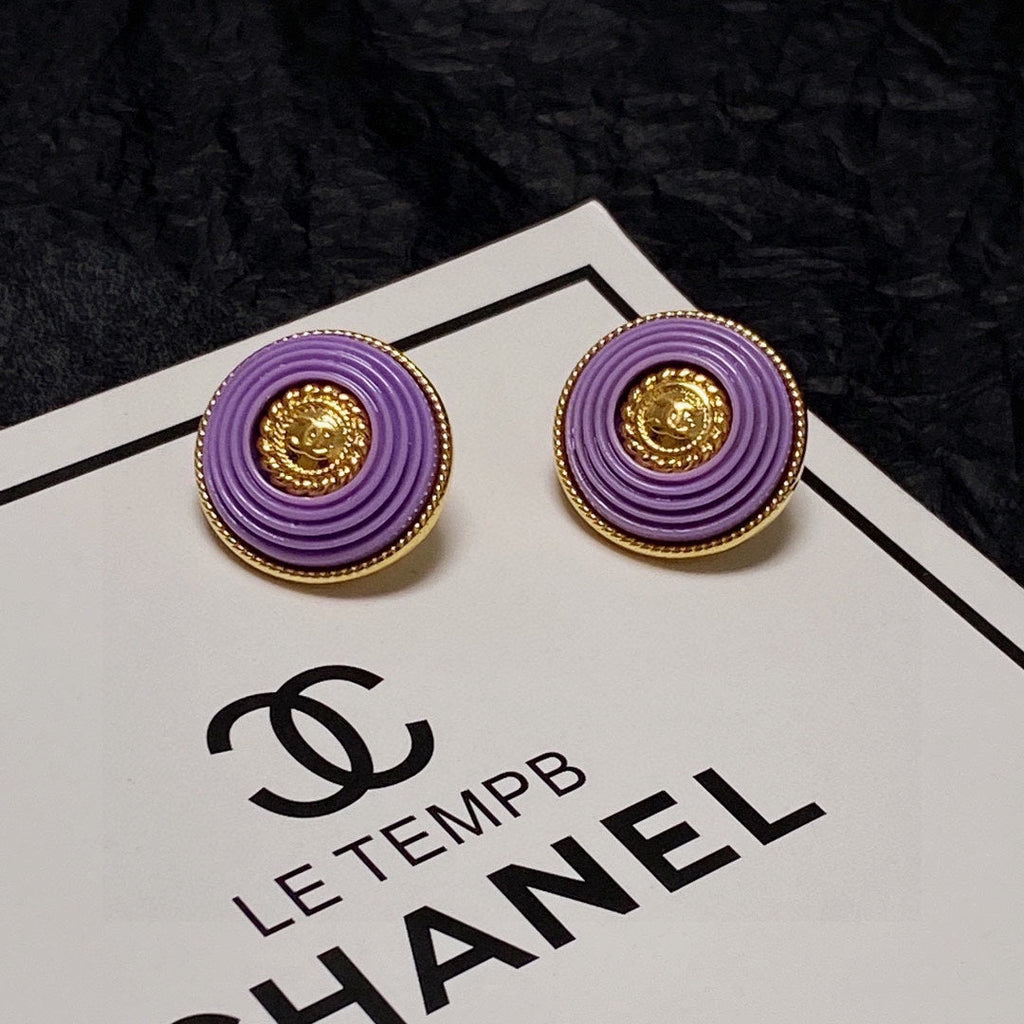 Chanel Purple Resin 18K Gold Earrings