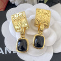 Chanel Black Crystal 18K Gold Earrings