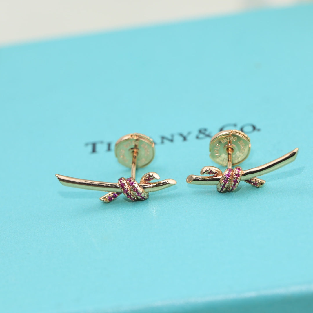 Tiffany Knot Pink Diamonds 18K Gold Earrings