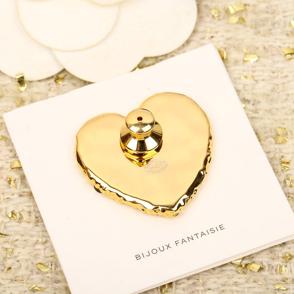 Chanel Black Heart 18K Gold Brooch