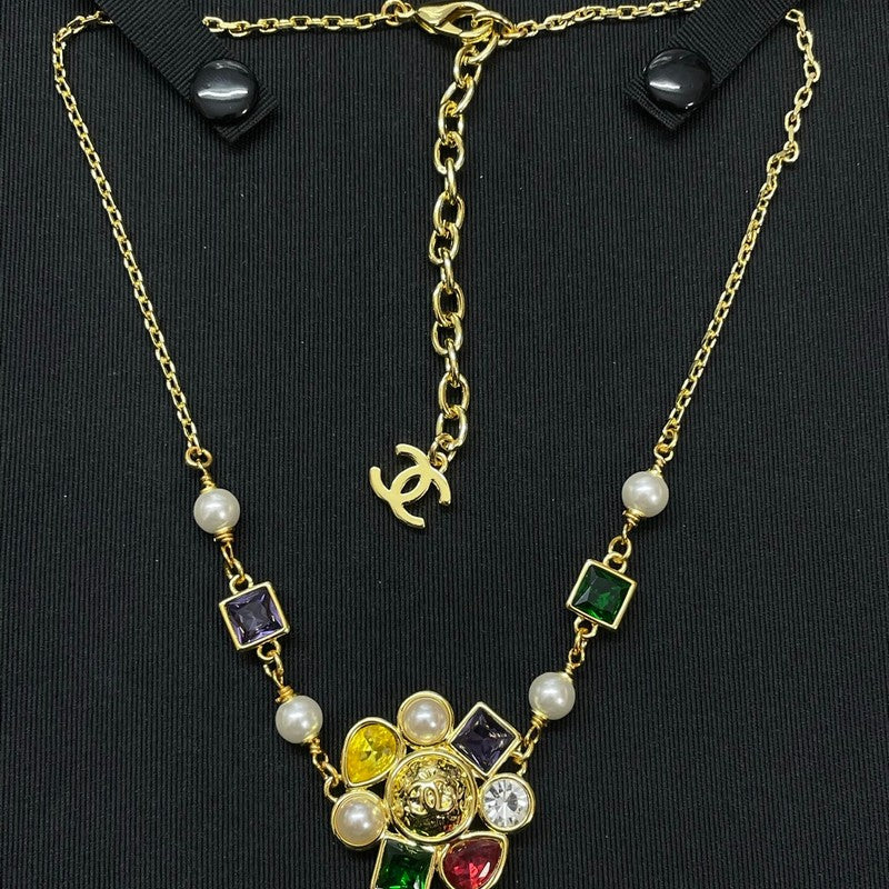 Chanel Color Crystal Gold 18K Gold Necklace