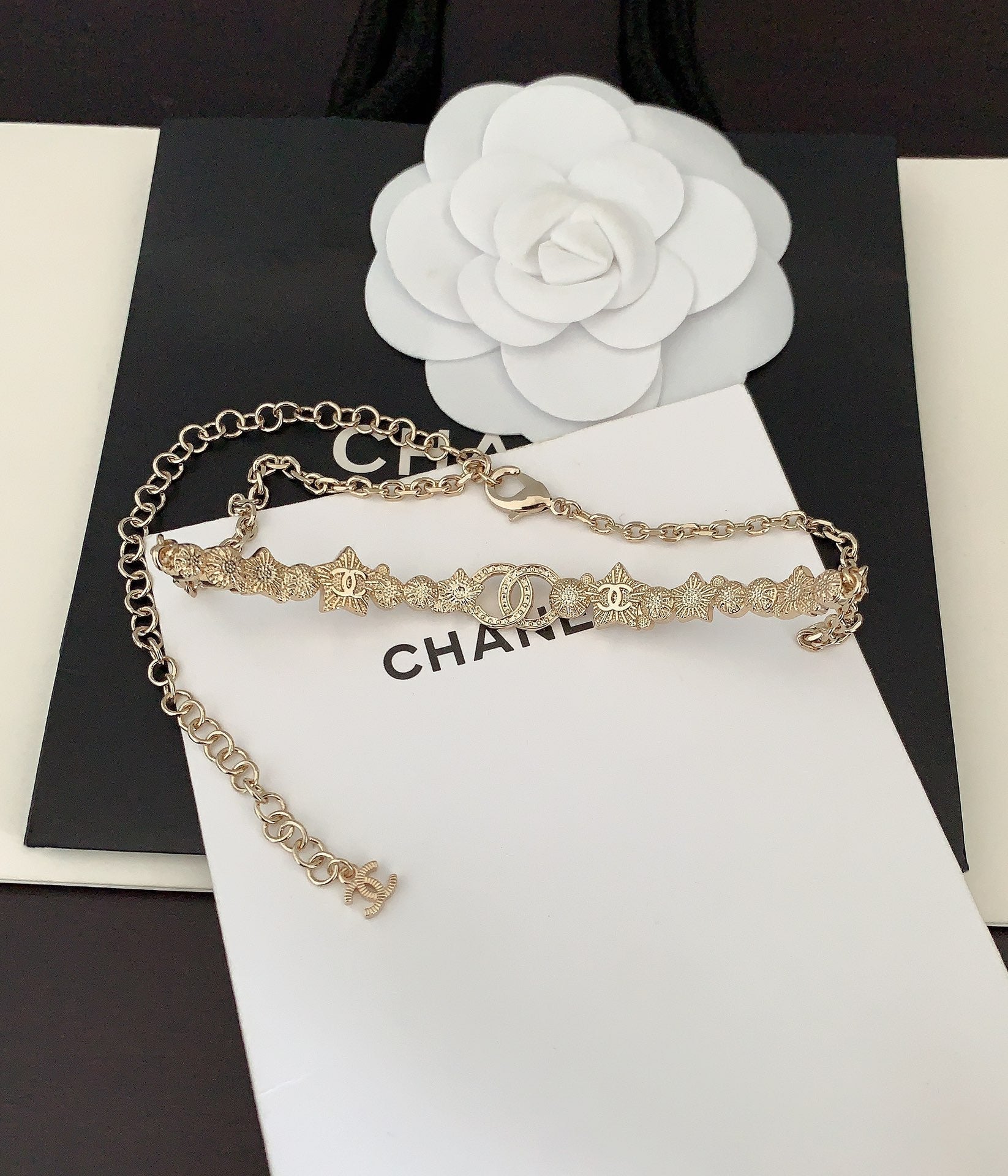 Chanel White Pearl Crystals 18K Gold Necklace
