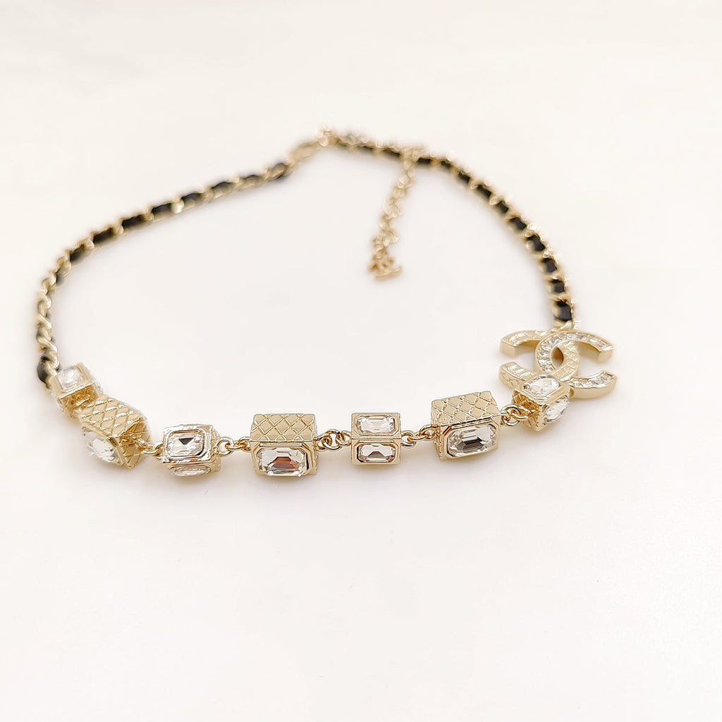 Chanel Square Crystal Choker 18K Gold Necklace
