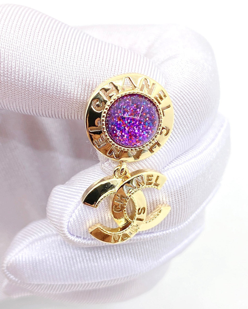 Chanel Purple Crystals 18K Gold Earrings