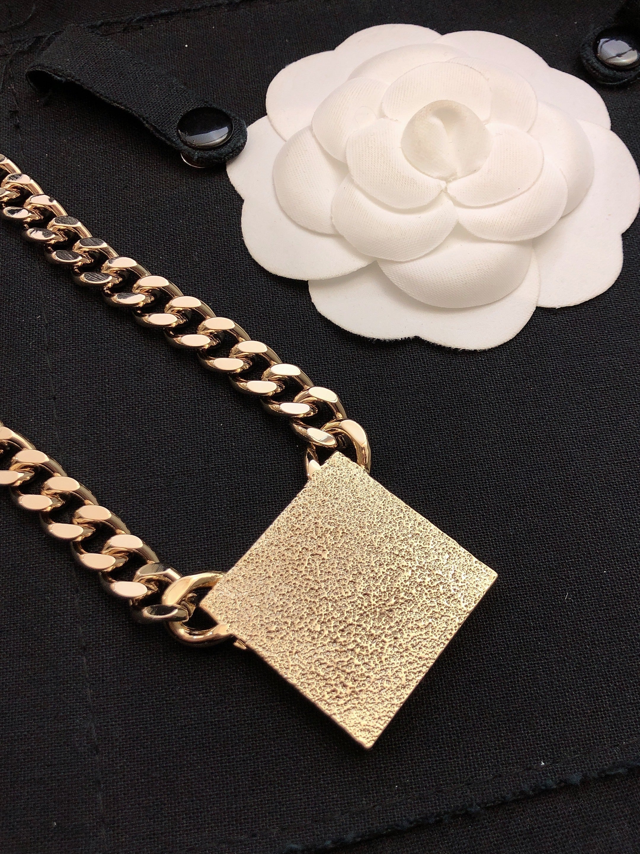 Chanel Pink Logo Chain 18K Gold Necklace