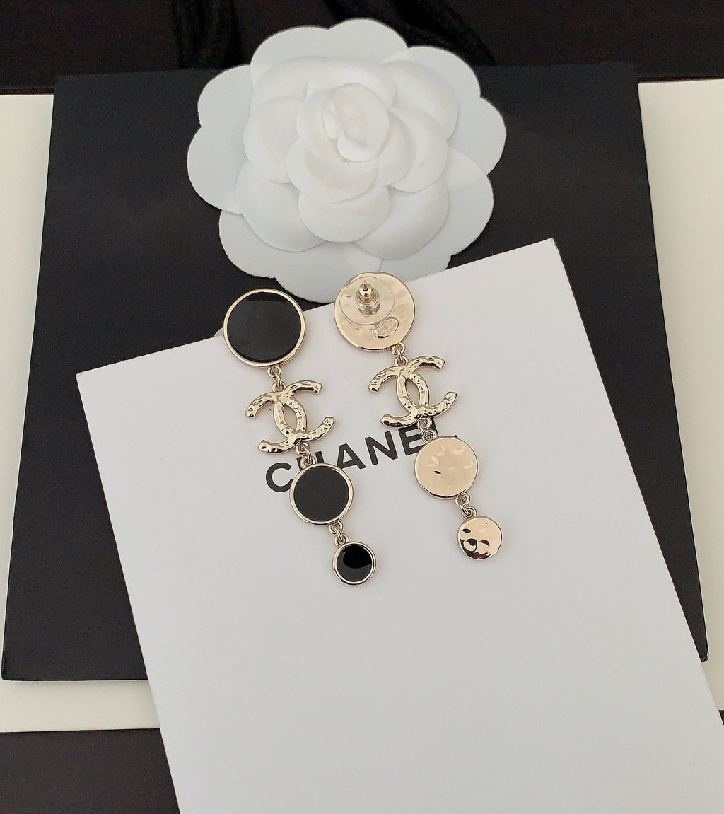 Chanel Black Crystals 18K Gold Earrings