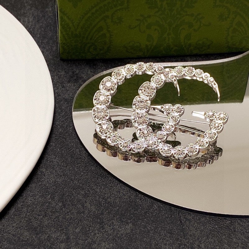 Gucci Double Crystal 18K Gold Brooch